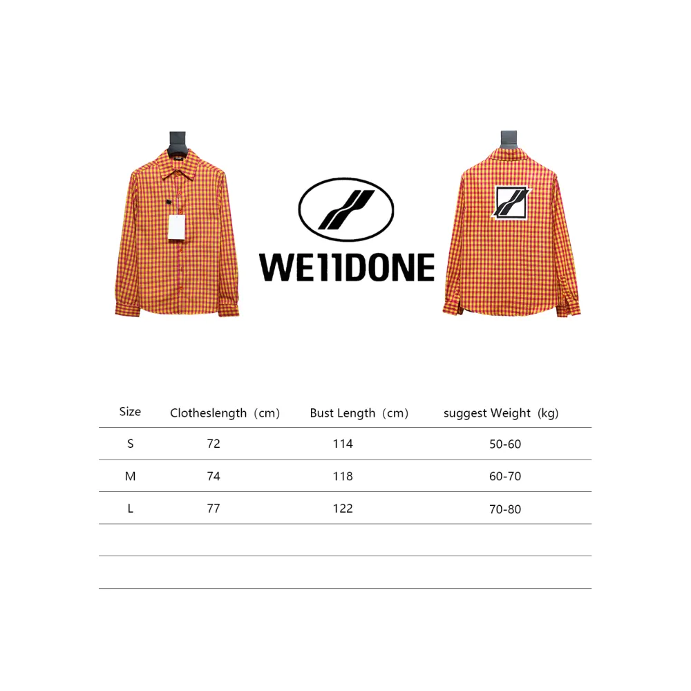 We11 Done American Retro Leather Badge Yellow Plaid Unisex Long Sleeve Orange