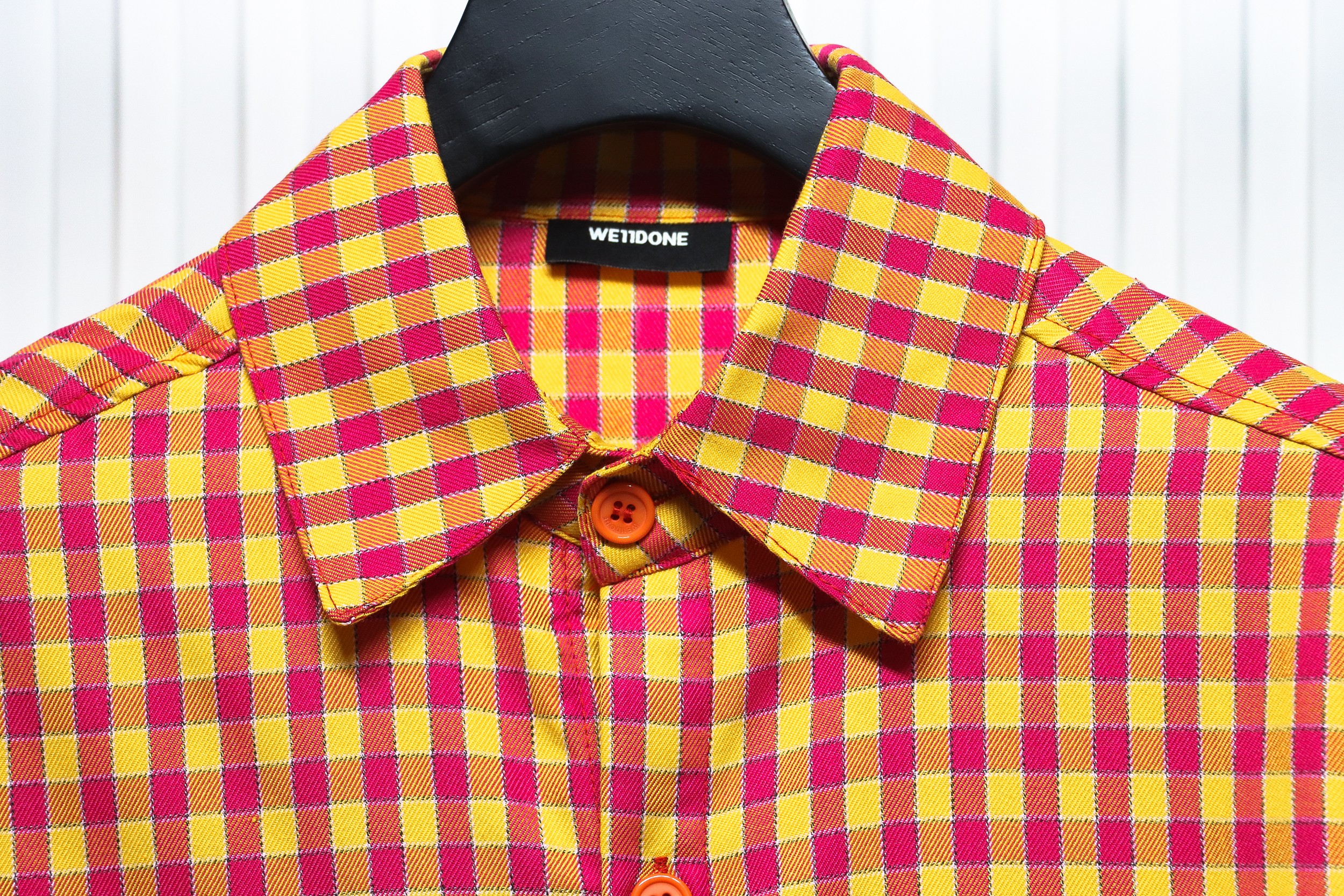 We11 Done American Retro Leather Badge Yellow Plaid Unisex Long Sleeve Orange