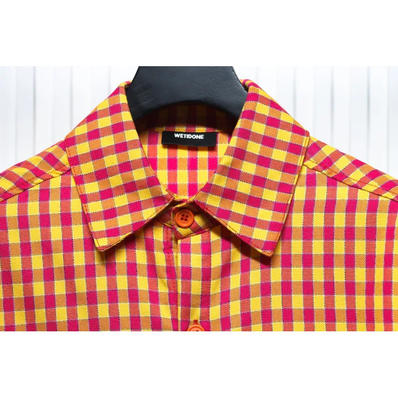 We11 Done American Retro Leather Badge Yellow Plaid Unisex Long Sleeve Orange