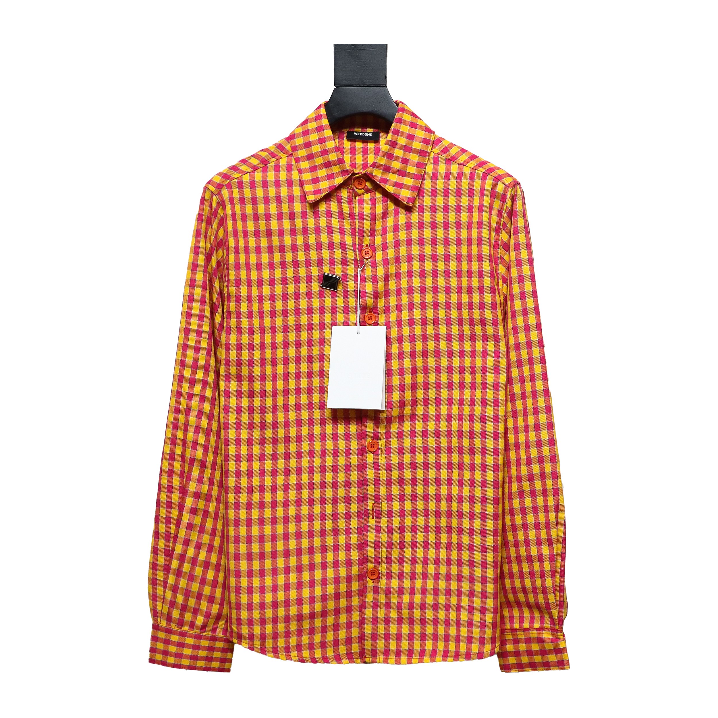 We11 Done American Retro Leather Badge Yellow Plaid Unisex Long Sleeve Orange