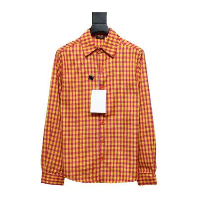 We11 Done American Retro Leather Badge Yellow Plaid Unisex Long Sleeve Orange 01