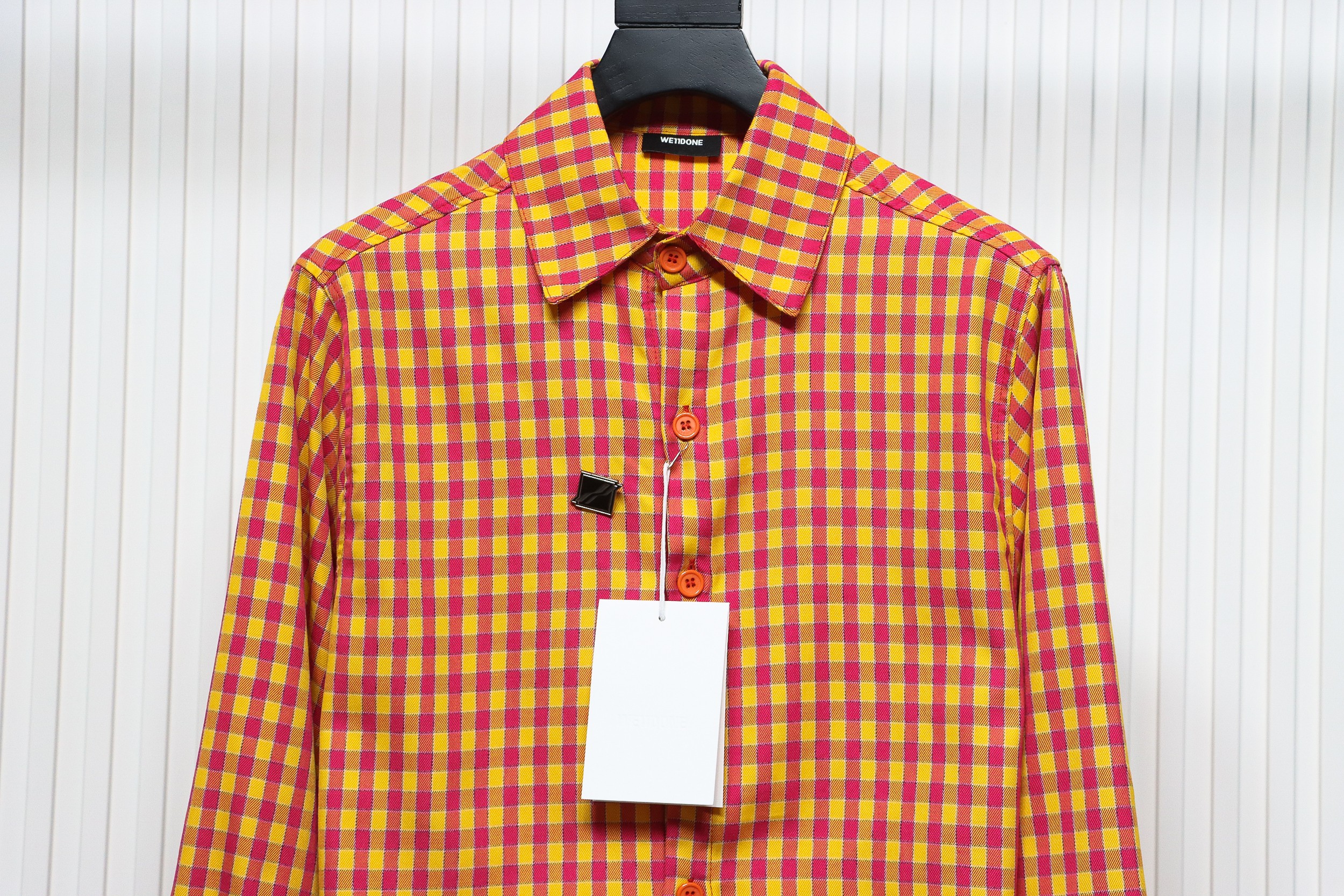 We11 Done American Retro Leather Badge Yellow Plaid Unisex Long Sleeve Orange