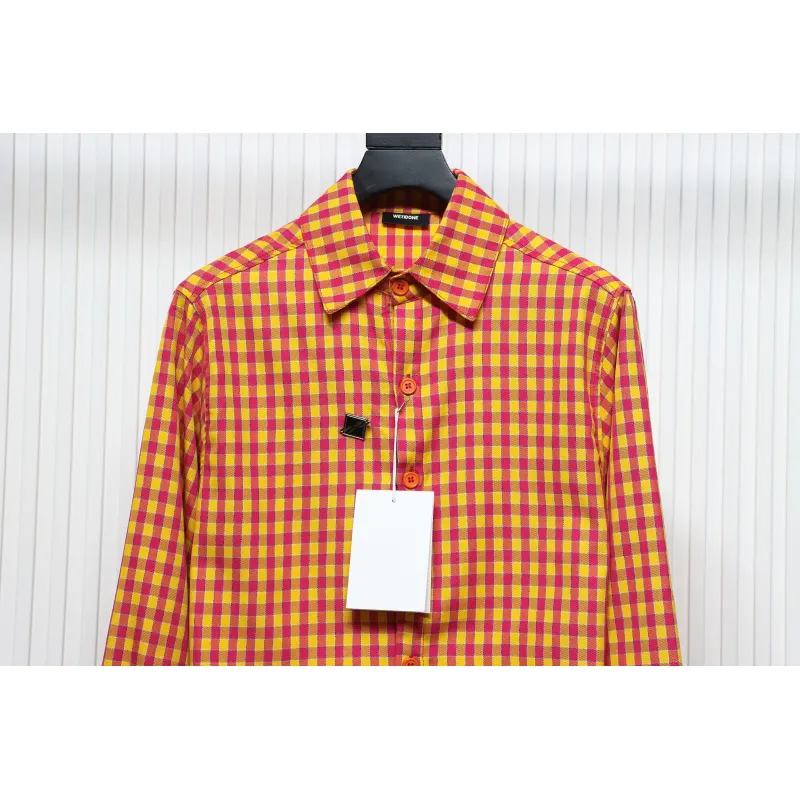 We11 Done American Retro Leather Badge Yellow Plaid Unisex Long Sleeve Orange