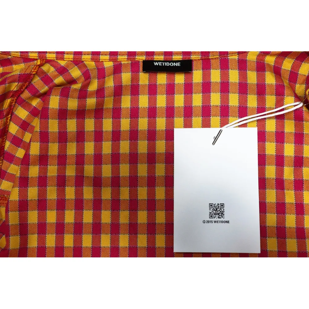 We11 Done American Retro Leather Badge Yellow Plaid Unisex Long Sleeve Orange