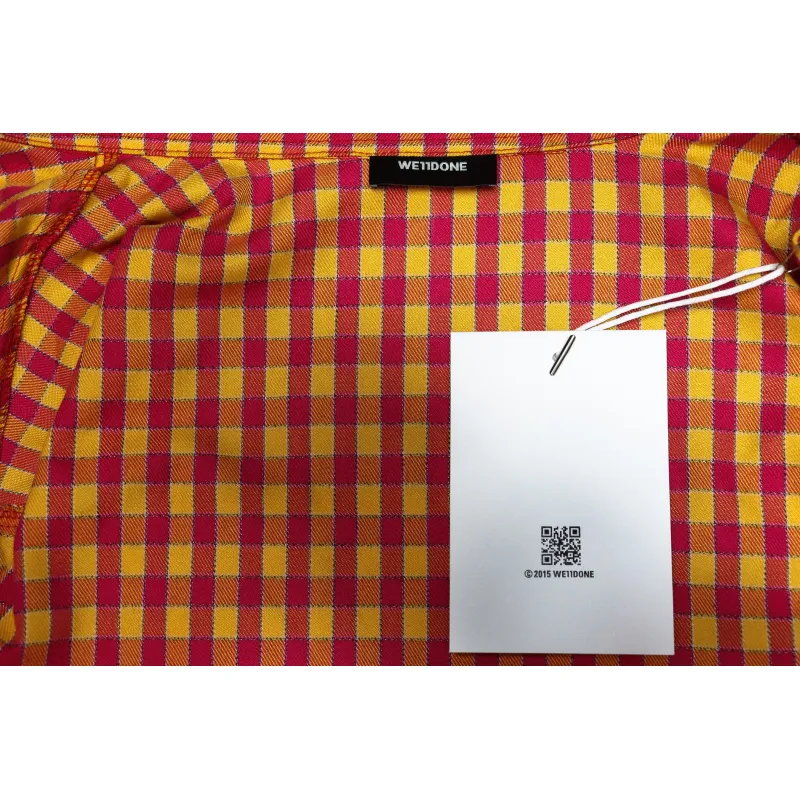We11 Done American Retro Leather Badge Yellow Plaid Unisex Long Sleeve Orange