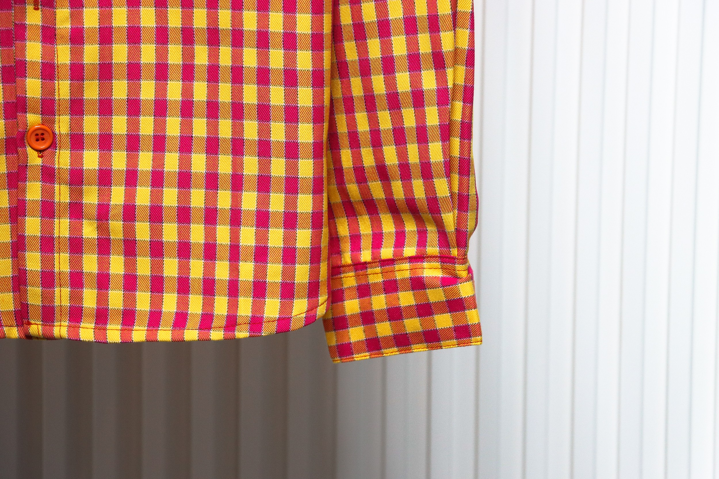 We11 Done American Retro Leather Badge Yellow Plaid Unisex Long Sleeve Orange