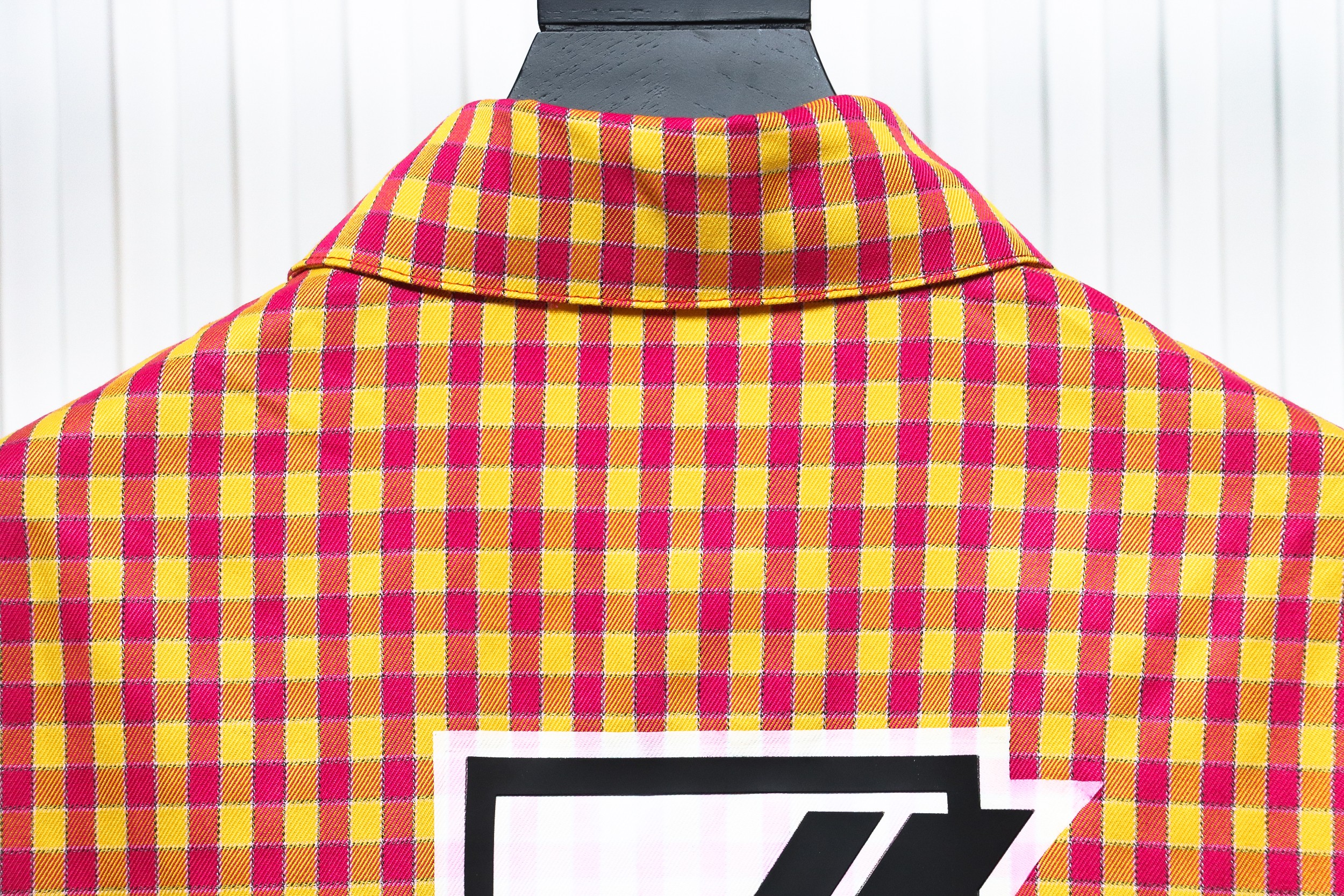 We11 Done American Retro Leather Badge Yellow Plaid Unisex Long Sleeve Orange