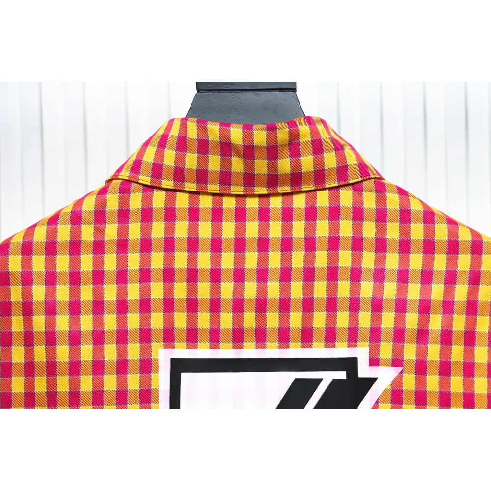 We11 Done American Retro Leather Badge Yellow Plaid Unisex Long Sleeve Orange