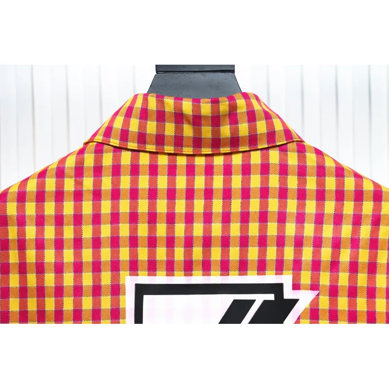 We11 Done American Retro Leather Badge Yellow Plaid Unisex Long Sleeve Orange