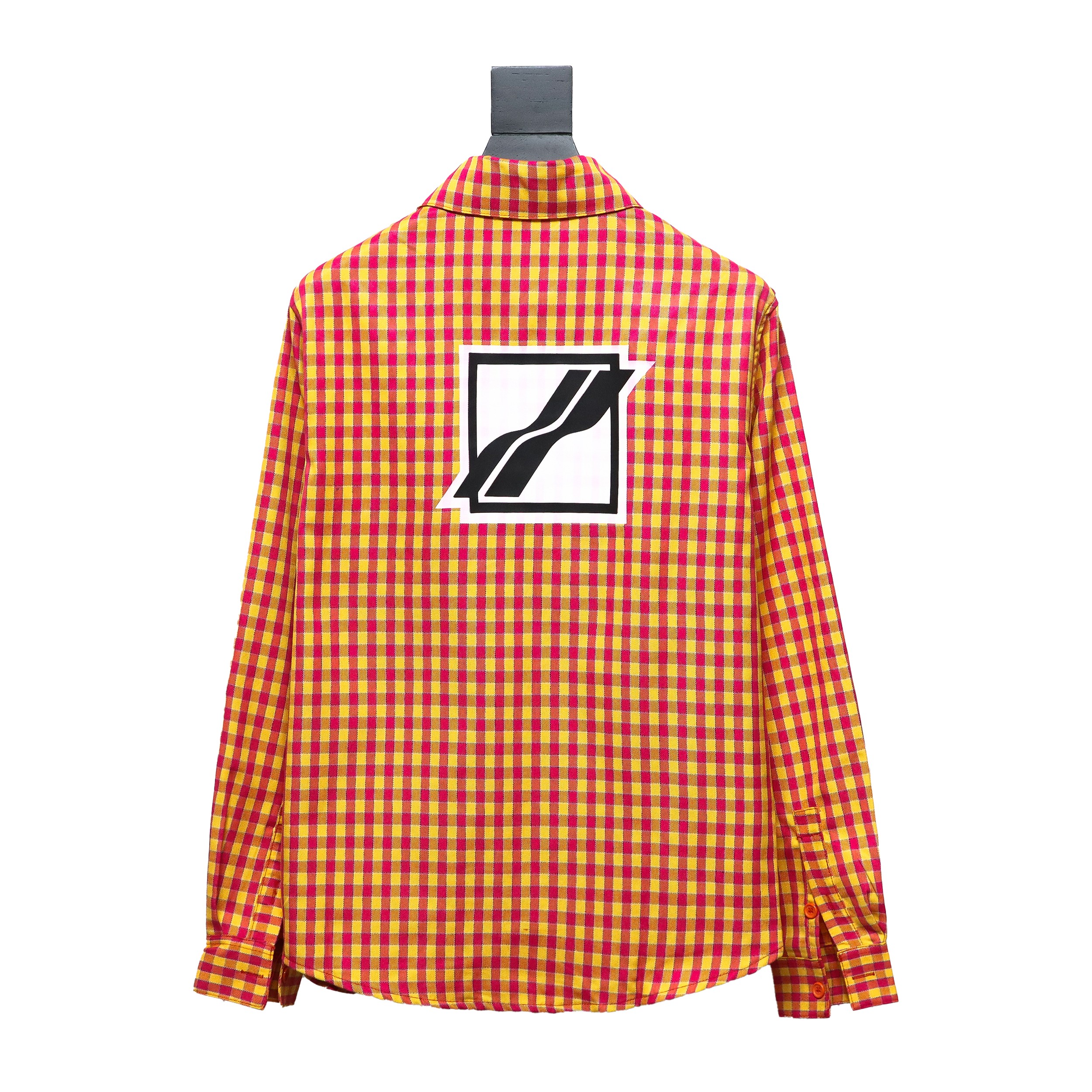 We11 Done American Retro Leather Badge Yellow Plaid Unisex Long Sleeve Orange