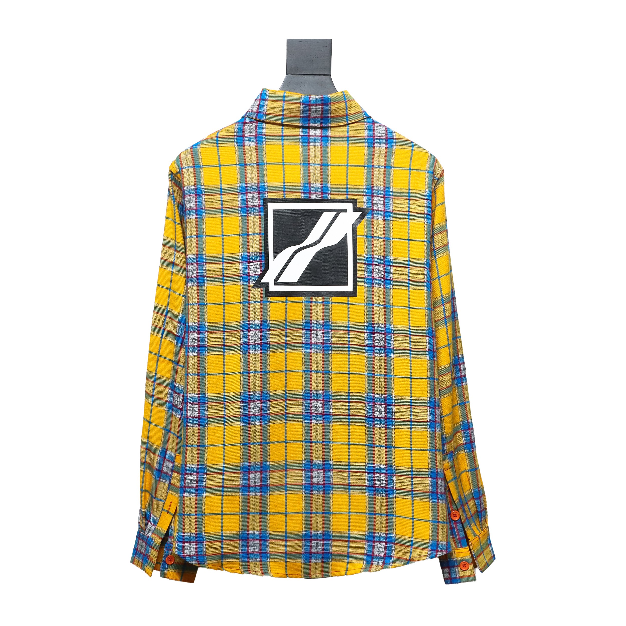We11 Done American Retro Leather Badge Yellow Plaid Unisex Long Sleeve Yellow