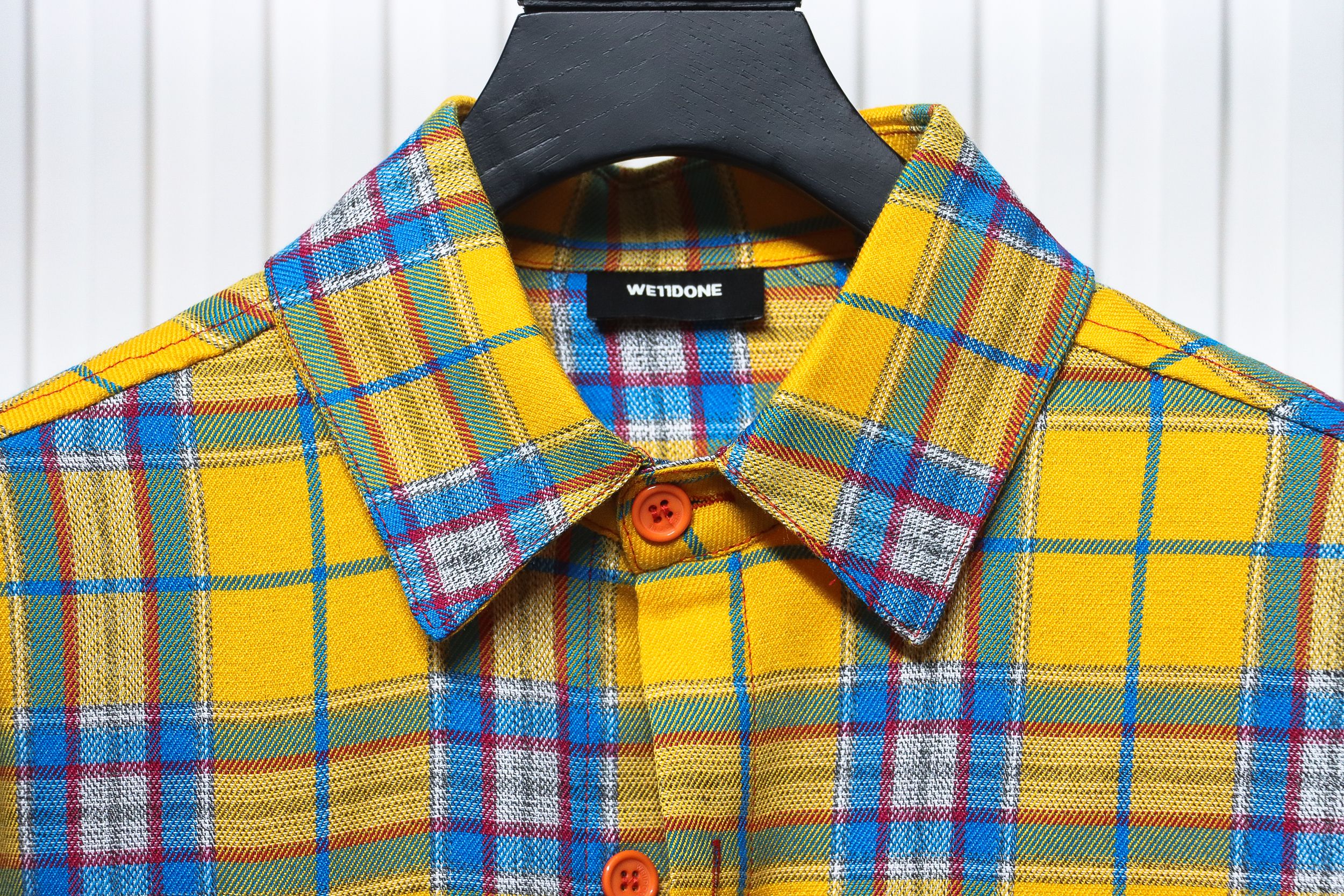 We11 Done American Retro Leather Badge Yellow Plaid Unisex Long Sleeve Yellow