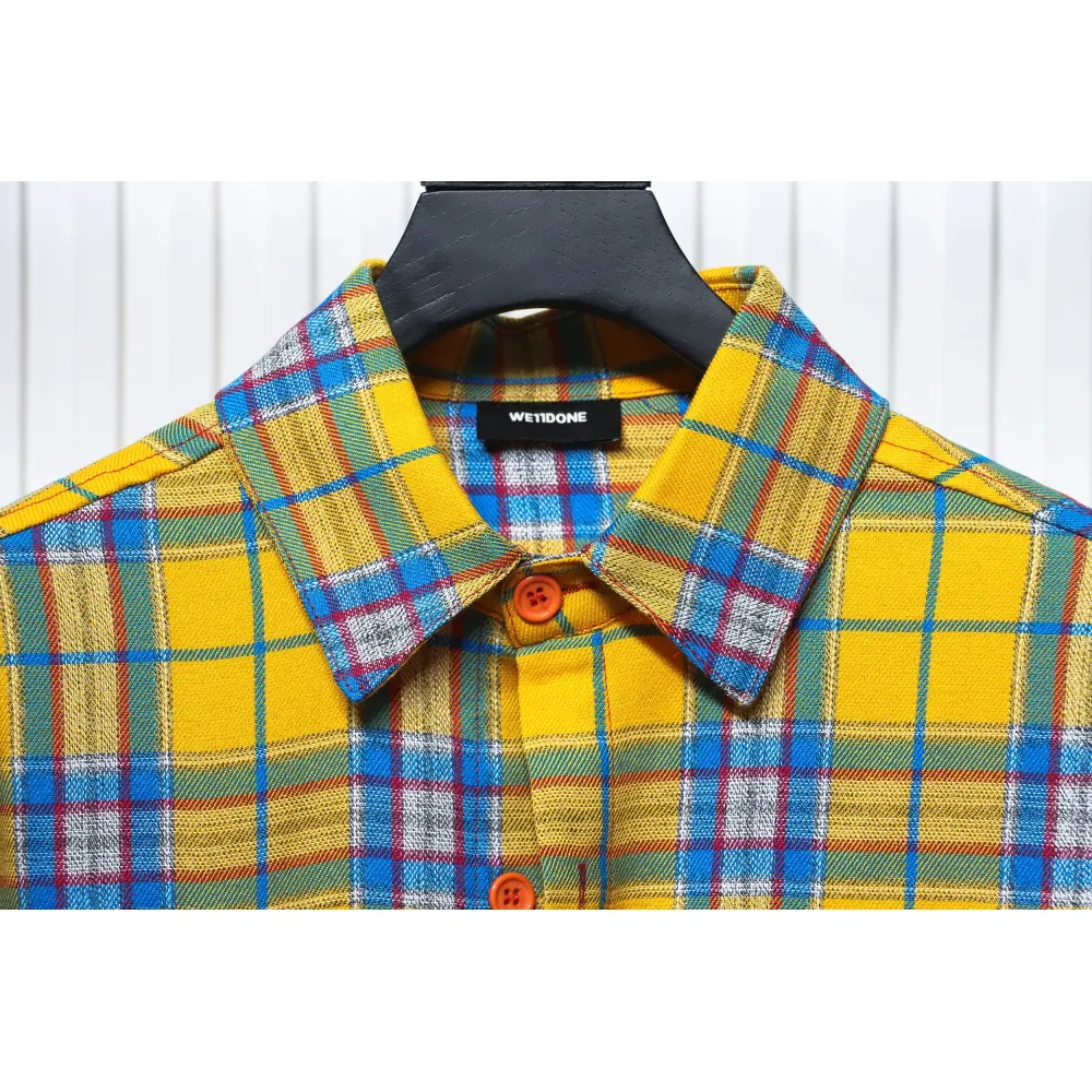 We11 Done American Retro Leather Badge Yellow Plaid Unisex Long Sleeve Yellow
