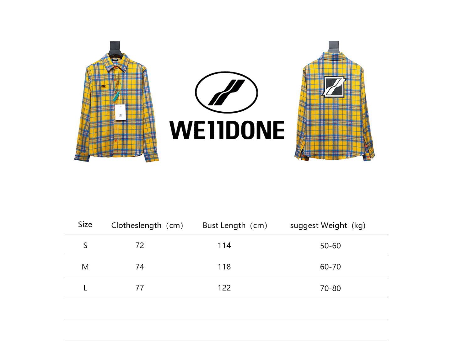 We11 Done American Retro Leather Badge Yellow Plaid Unisex Long Sleeve Yellow