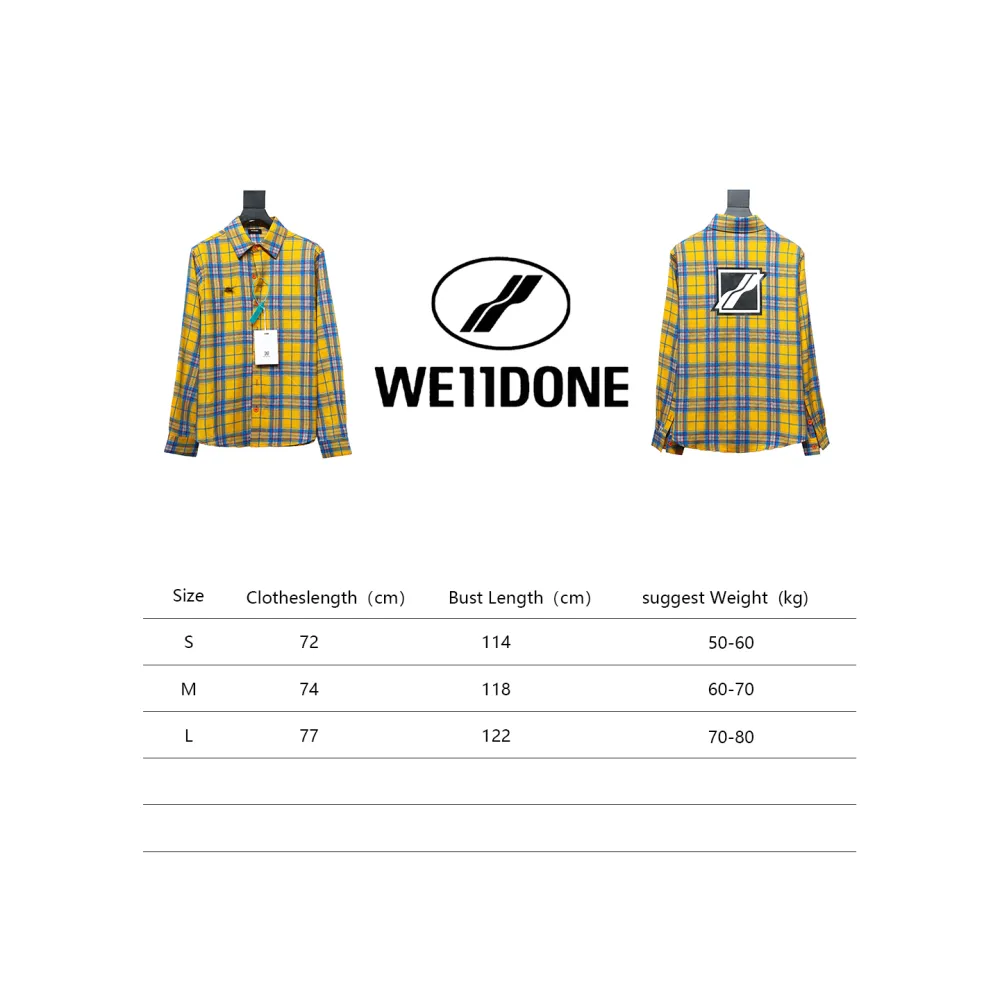 We11 Done American Retro Leather Badge Yellow Plaid Unisex Long Sleeve Yellow