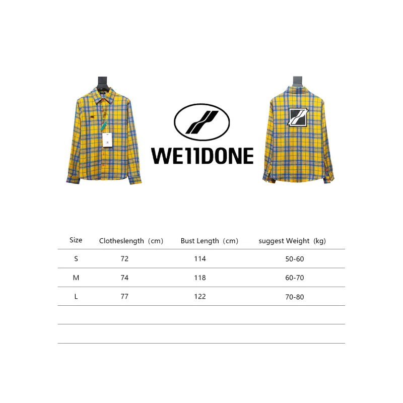 We11 Done American Retro Leather Badge Yellow Plaid Unisex Long Sleeve Yellow
