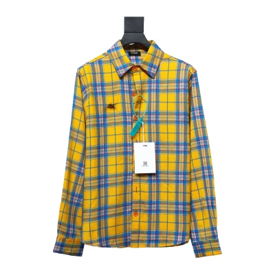 We11 Done American Retro Leather Badge Yellow Plaid Unisex Long Sleeve Yellow 01