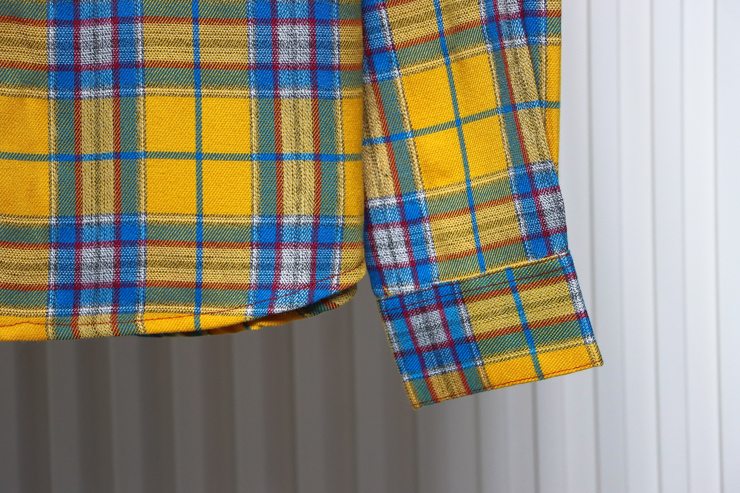 We11 Done American Retro Leather Badge Yellow Plaid Unisex Long Sleeve Yellow