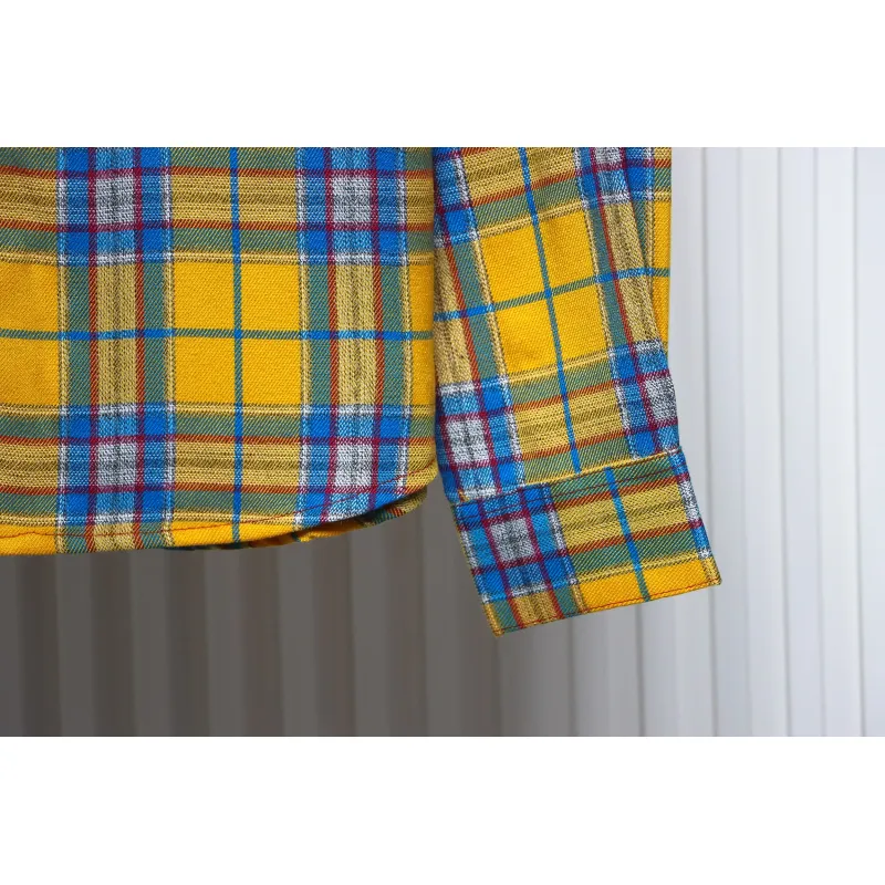 We11 Done American Retro Leather Badge Yellow Plaid Unisex Long Sleeve Yellow