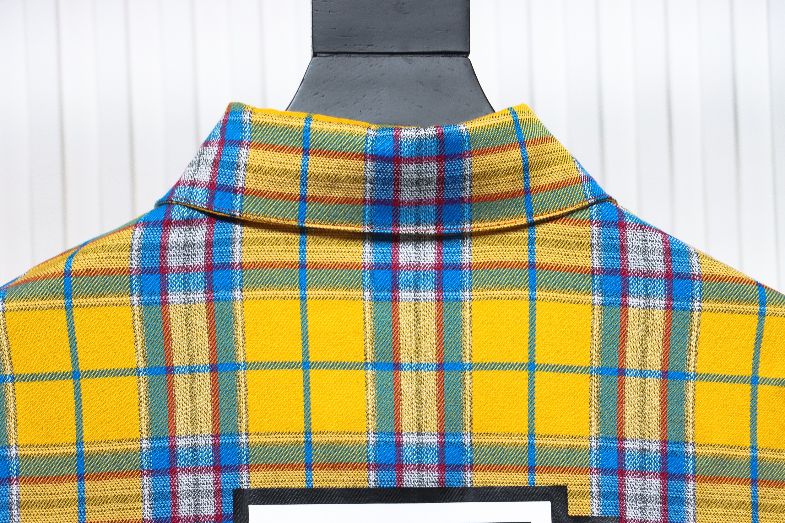 We11 Done American Retro Leather Badge Yellow Plaid Unisex Long Sleeve Yellow