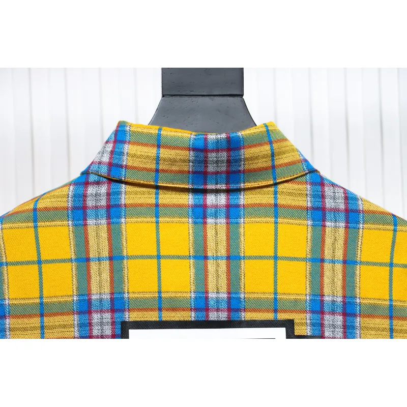 We11 Done American Retro Leather Badge Yellow Plaid Unisex Long Sleeve Yellow