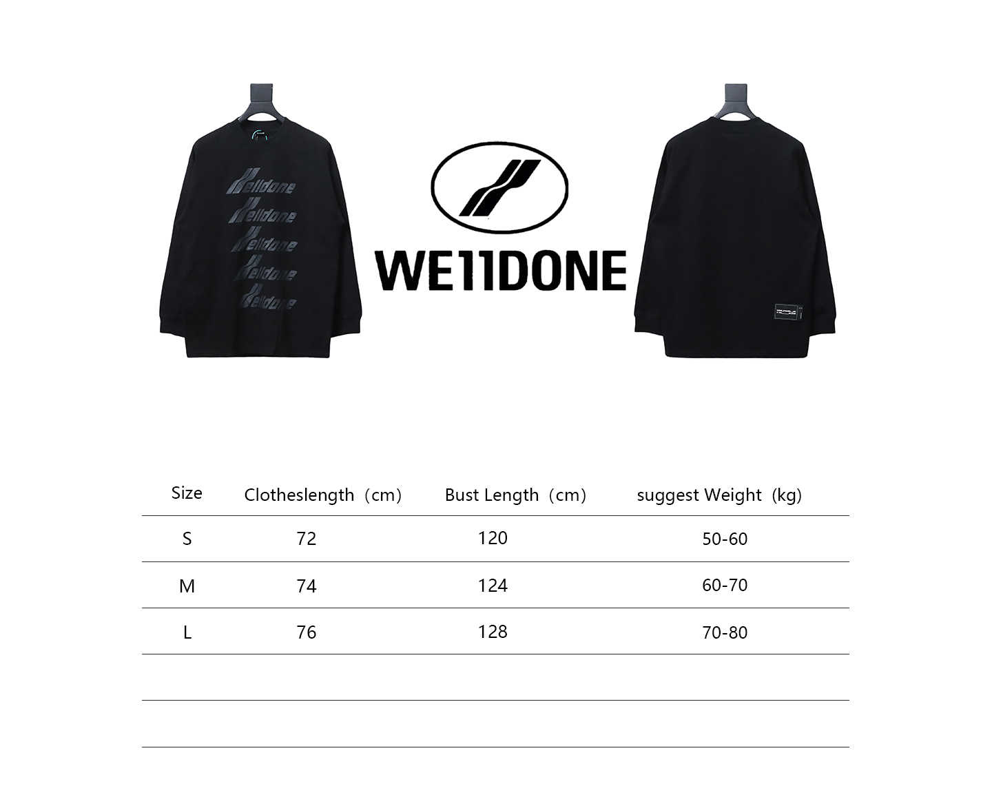 We11 Done Classic Bullet Screen Letter Print Couple Long-Sleeved T-shirt Black