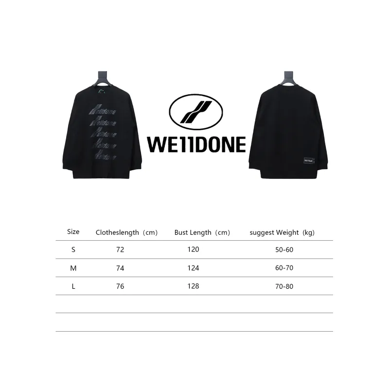 We11 Done Classic Bullet Screen Letter Print Couple Long-Sleeved T-shirt Black