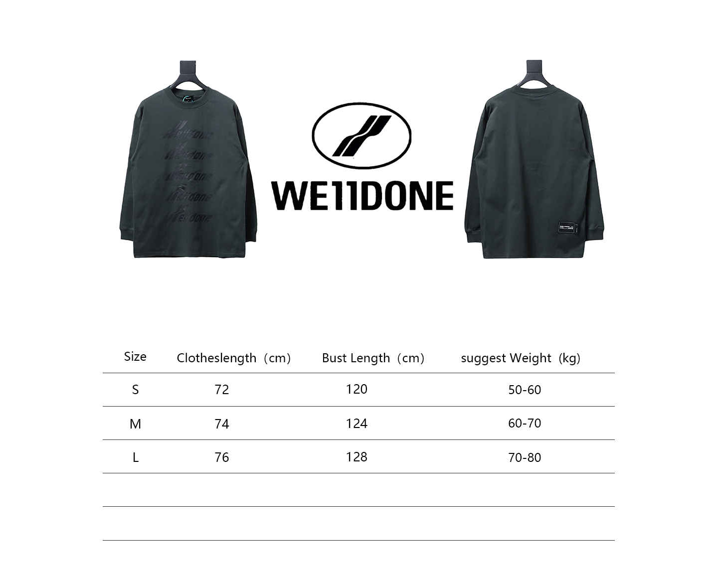 We11 Done Classic Bullet Screen Letter Print Couple Long-Sleeved T-shirt Grey