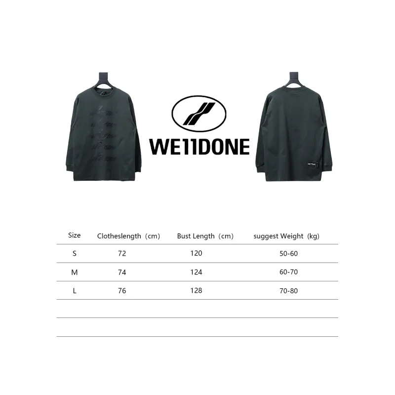 We11 Done Classic Bullet Screen Letter Print Couple Long-Sleeved T-shirt Grey