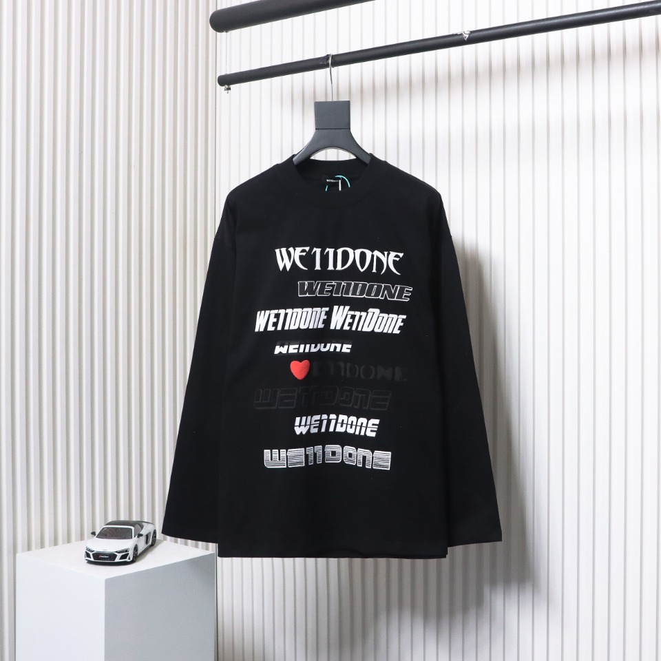 We11 Done Classic Love Barrage Letters 3D Printed Couple Long Sleeve T-shirt Black