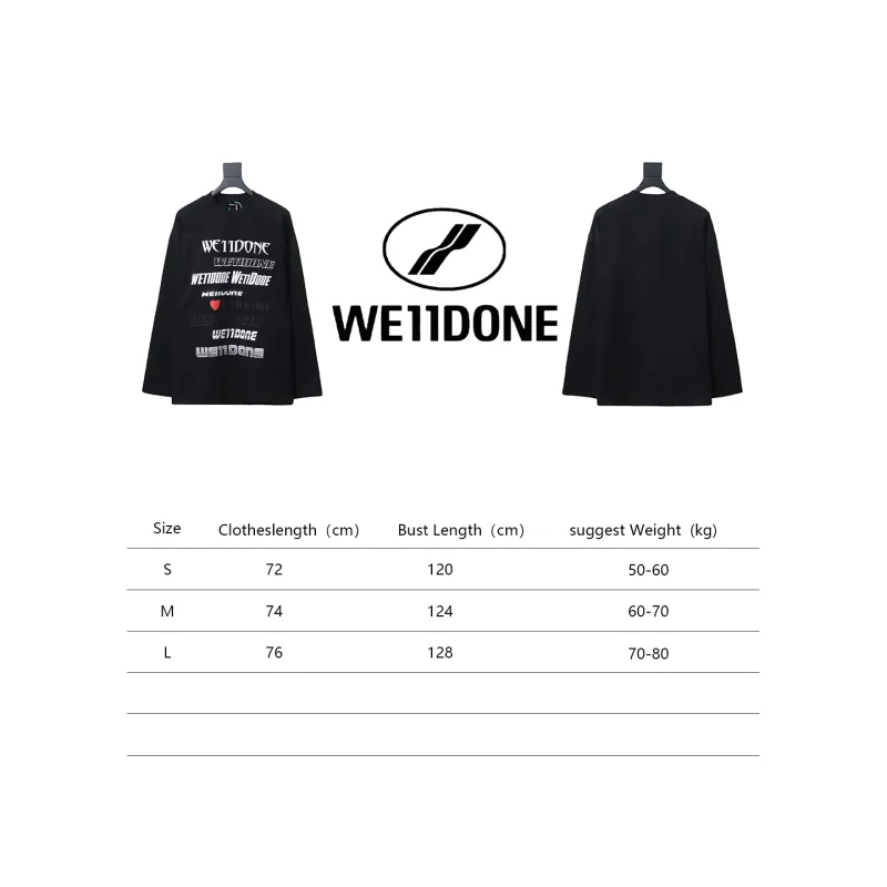 We11 Done Classic Love Barrage Letters 3D Printed Couple Long Sleeve T-shirt Black