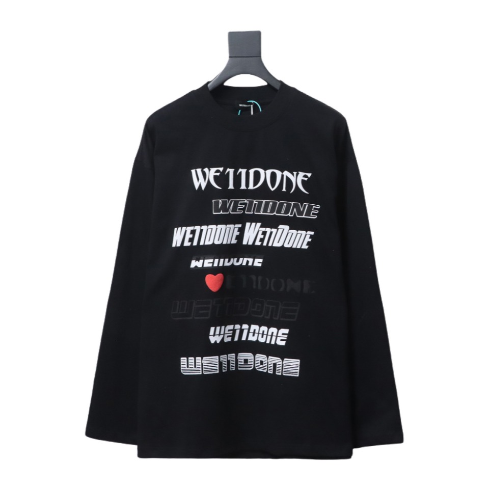 We11 Done Classic Love Barrage Letters 3D Printed Couple Long Sleeve T-shirt Black