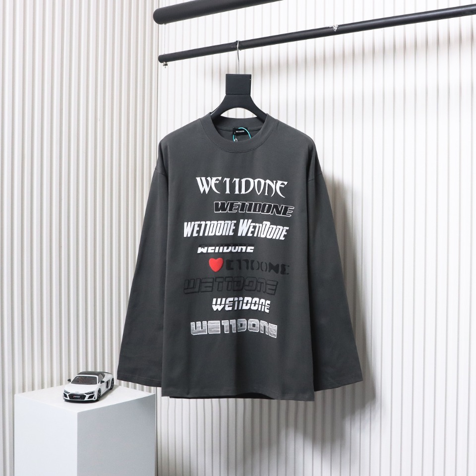 We11 Done Classic Love Barrage Letters 3D Printed Couple Long Sleeve T-shirt Grey