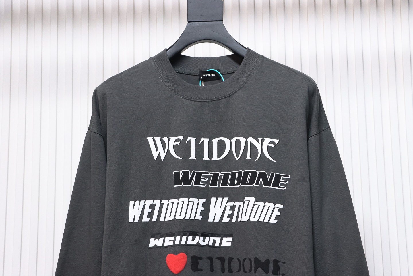 We11 Done Classic Love Barrage Letters 3D Printed Couple Long Sleeve T-shirt Grey