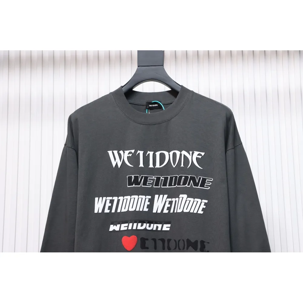 We11 Done Classic Love Barrage Letters 3D Printed Couple Long Sleeve T-shirt Grey