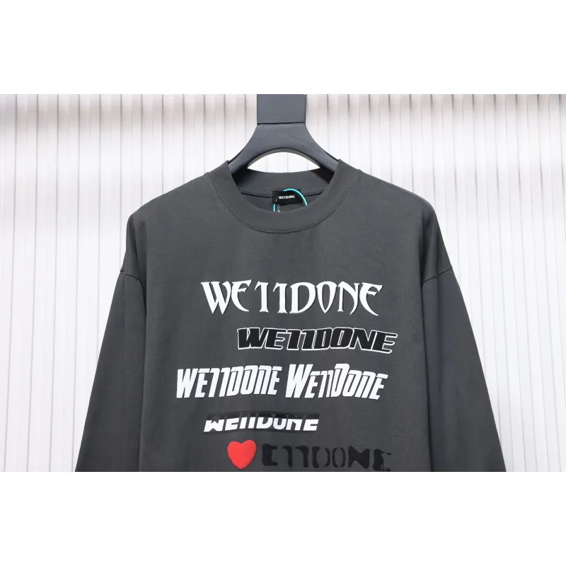 We11 Done Classic Love Barrage Letters 3D Printed Couple Long Sleeve T-shirt Grey