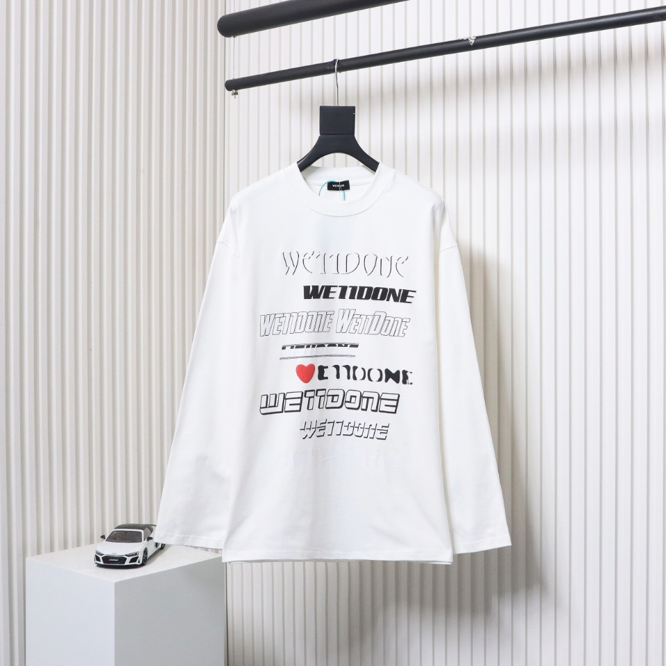 We11 Done Classic Love Barrage Letters 3D Printed Couple Long Sleeve T-shirt White