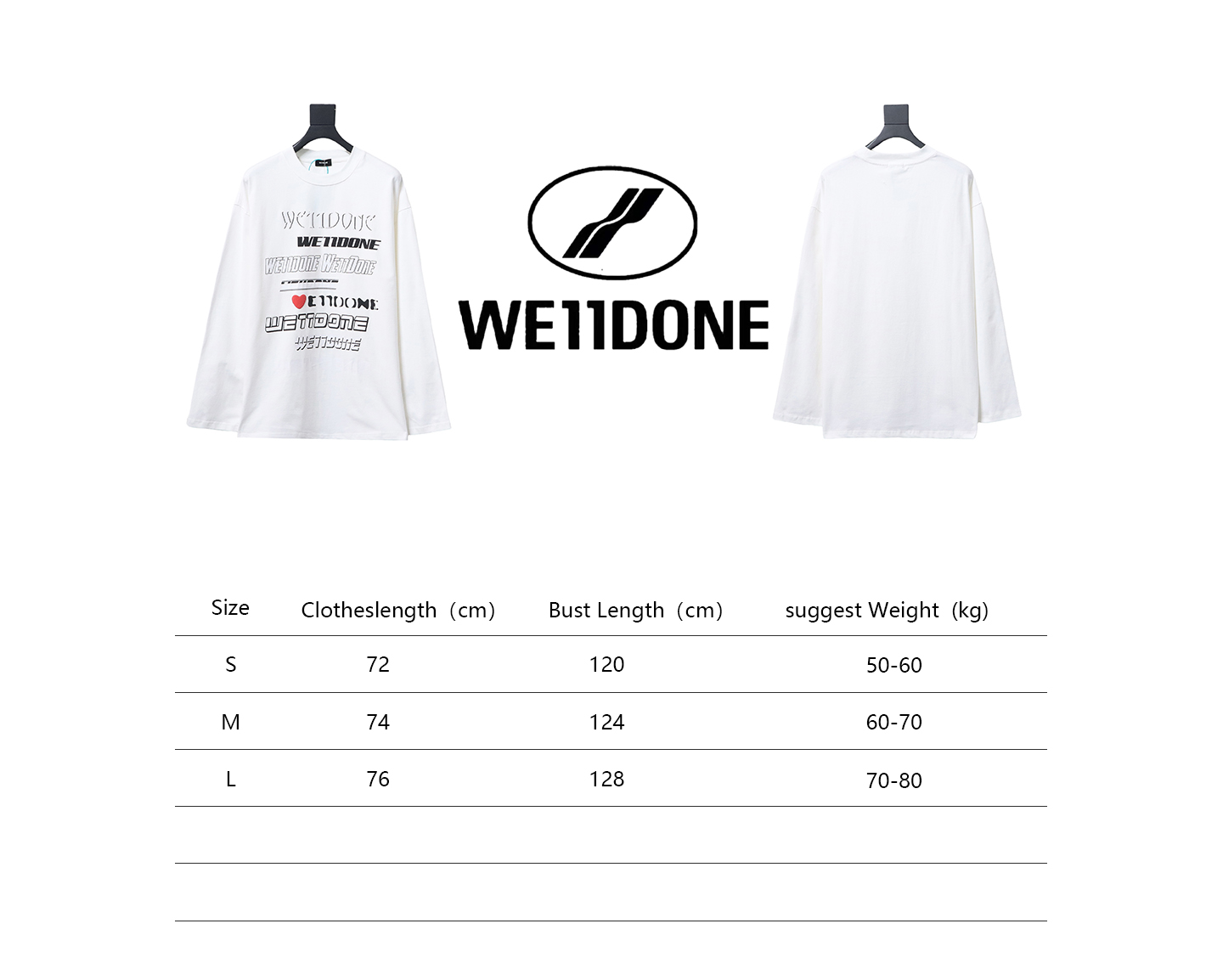 We11 Done Classic Love Barrage Letters 3D Printed Couple Long Sleeve T-shirt White