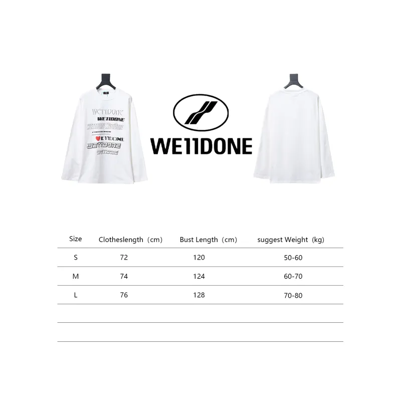 We11 Done Classic Love Barrage Letters 3D Printed Couple Long Sleeve T-shirt White