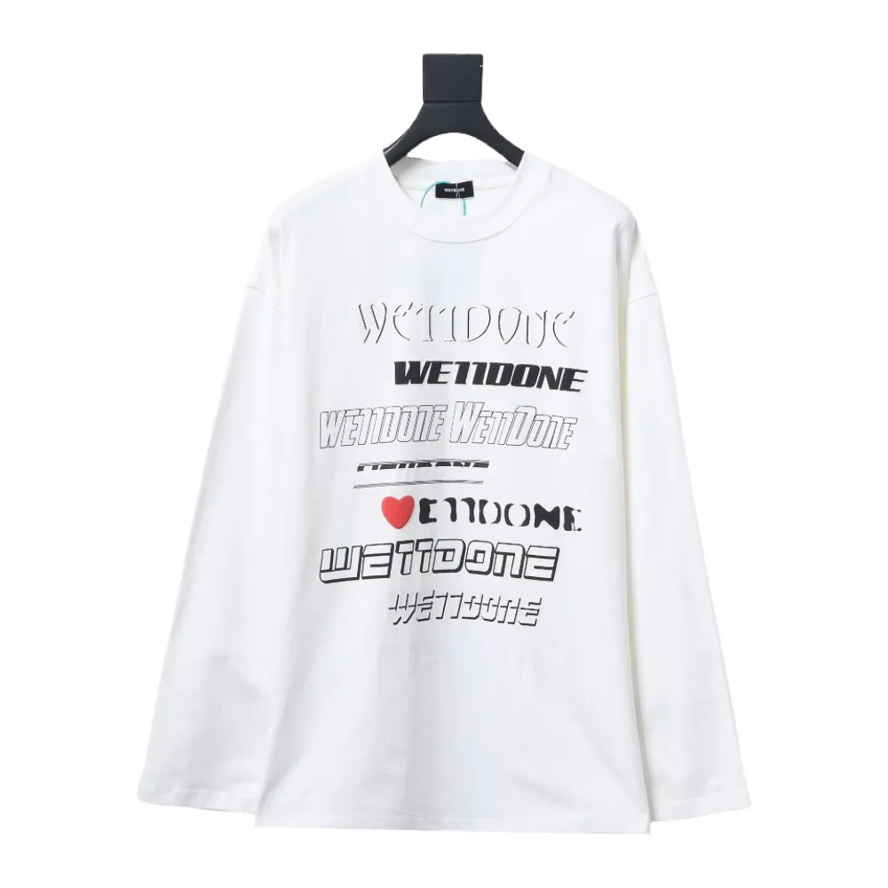 We11 Done Classic Love Barrage Letters 3D Printed Couple Long Sleeve T-shirt White
