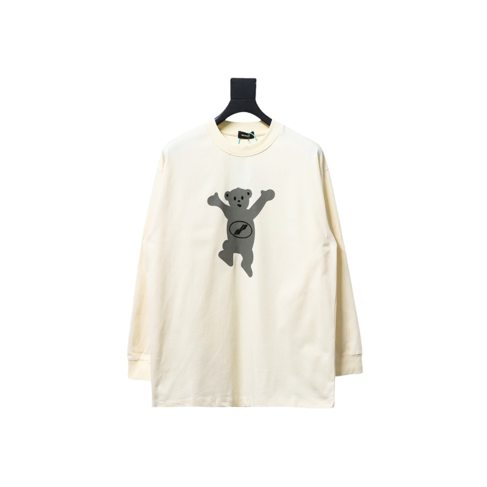 We11 Done Double-Sided Cute Bear Print Couple Long Sleeves Beige