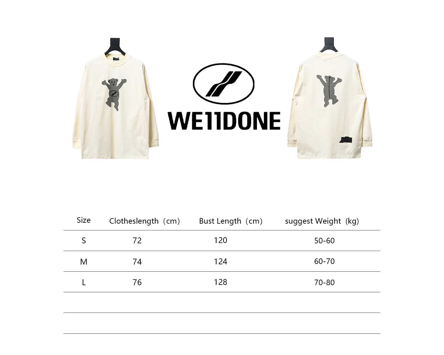 We11 Done Double-Sided Cute Bear Print Couple Long Sleeves Beige