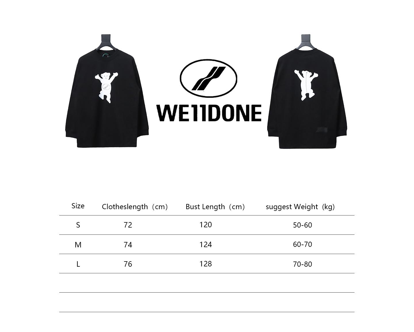 We11 Done Double-Sided Cute Bear Print Couple Long Sleeves Black