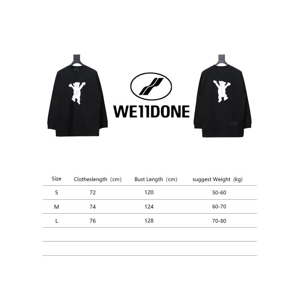 We11 Done Double-Sided Cute Bear Print Couple Long Sleeves Black