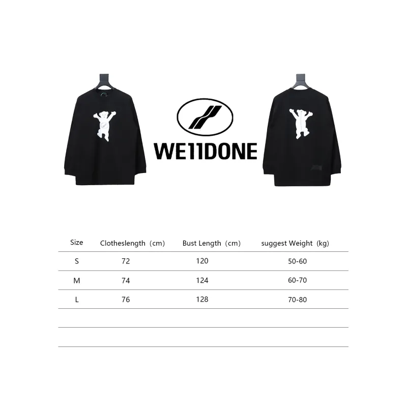 We11 Done Double-Sided Cute Bear Print Couple Long Sleeves Black