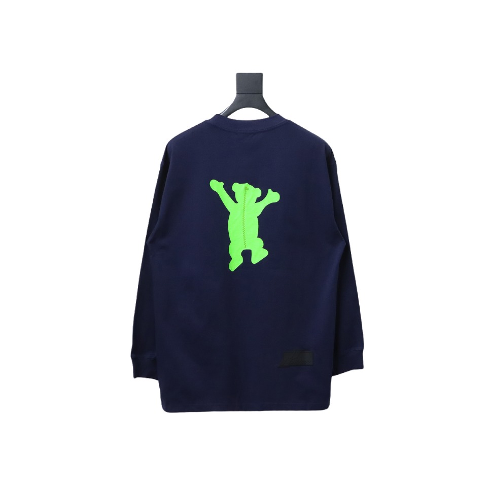 We11 Done Double-Sided Cute Bear Print Couple Long Sleeves Blue