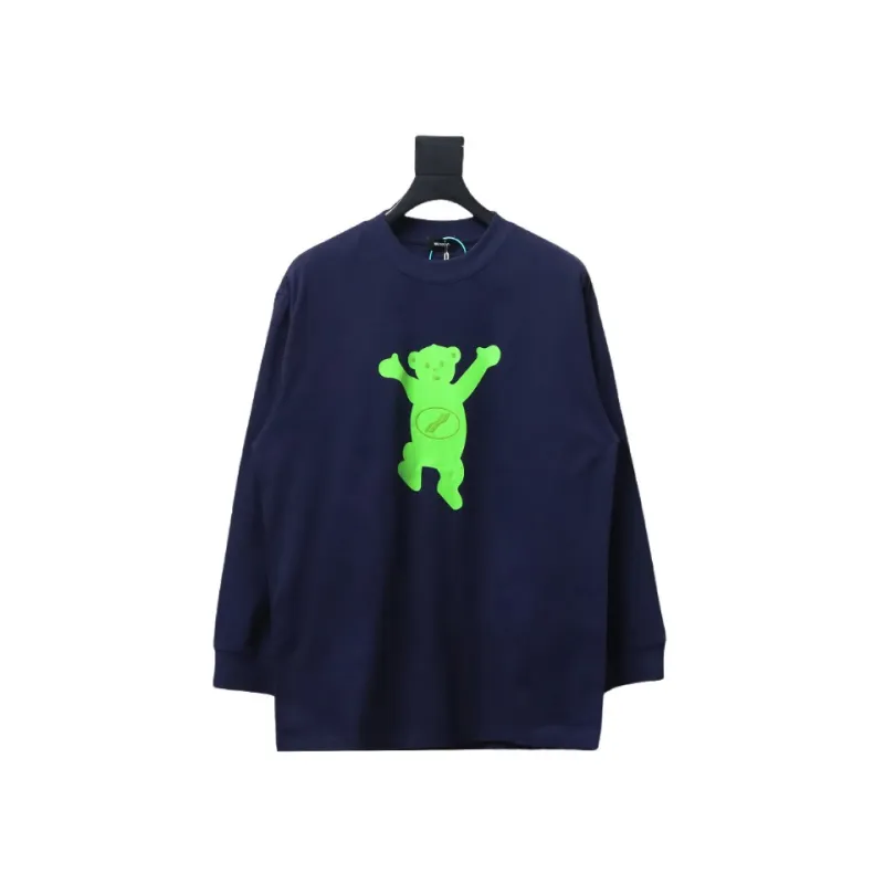 We11 Done Double-Sided Cute Bear Print Couple Long Sleeves Blue