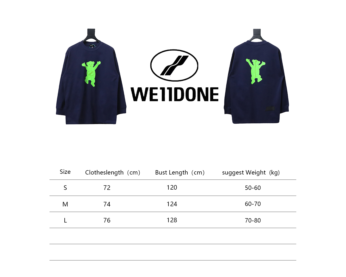 We11 Done Double-Sided Cute Bear Print Couple Long Sleeves Blue