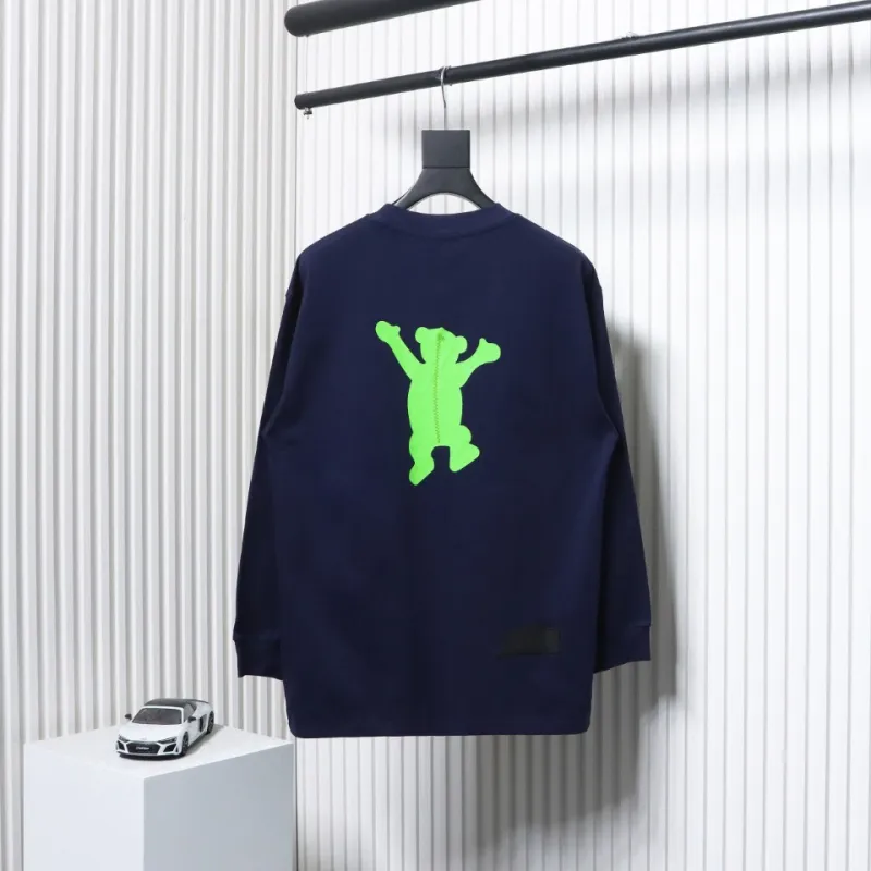 We11 Done Double-Sided Cute Bear Print Couple Long Sleeves Blue