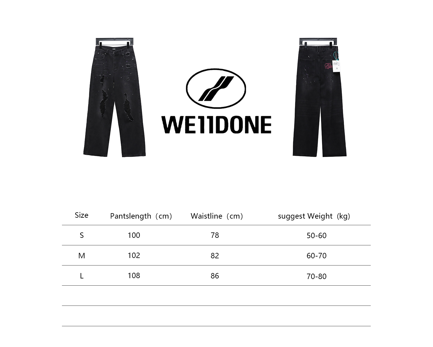 We11 Done Heart Letter Embroidered Ripped Nostalgic Washed Denim Wide Leg Pants